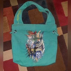 ED HARDY GRAPHIC CANVAS TOTE